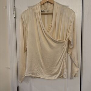 Vintage 80s Anne Klein II Cream/Champagne/Ivory 100% Silk Blouse High Neck Sz 14